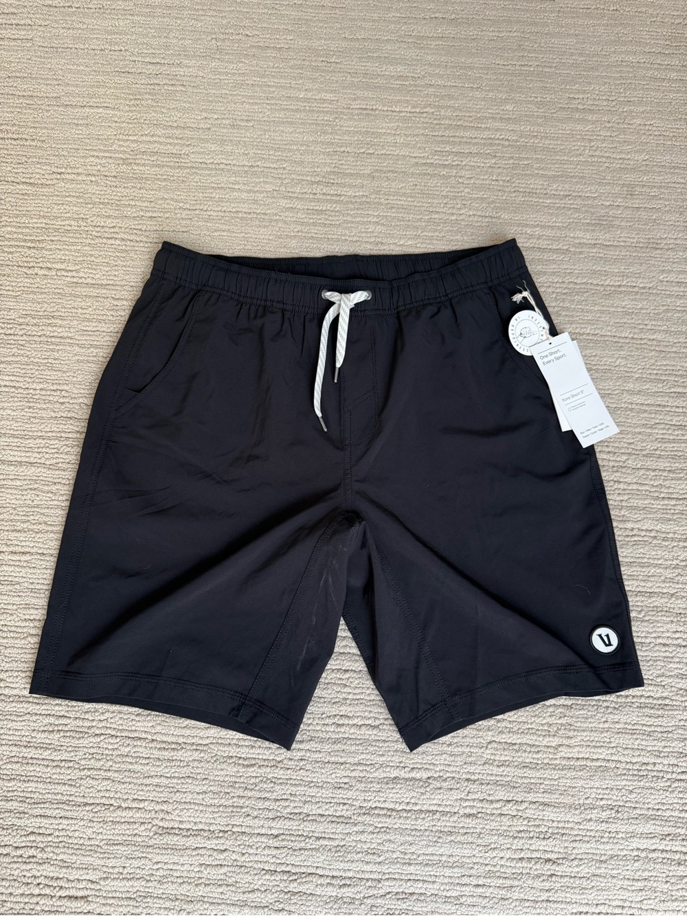 Vuori Black Mens Kore Short 9” Shorts with Contrast Drawstring